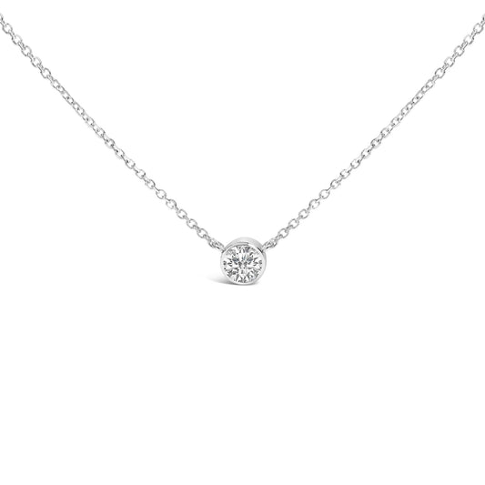 14K White Gold 1.00 Cttw Bezel Set Round Lab-Grown Diamond Solitaire 18" Pendant Necklace (F-G Color, VS1-VS2 Clarity)