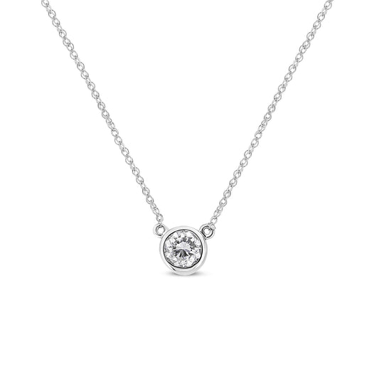 14K White Gold 1.0 Cttw Round Brilliant-Cut Diamond Modern Bezel-Set Solitaire Adjustable 16"-18" Pendant Necklace (G-H Color, SI1-SI2 Clarity)