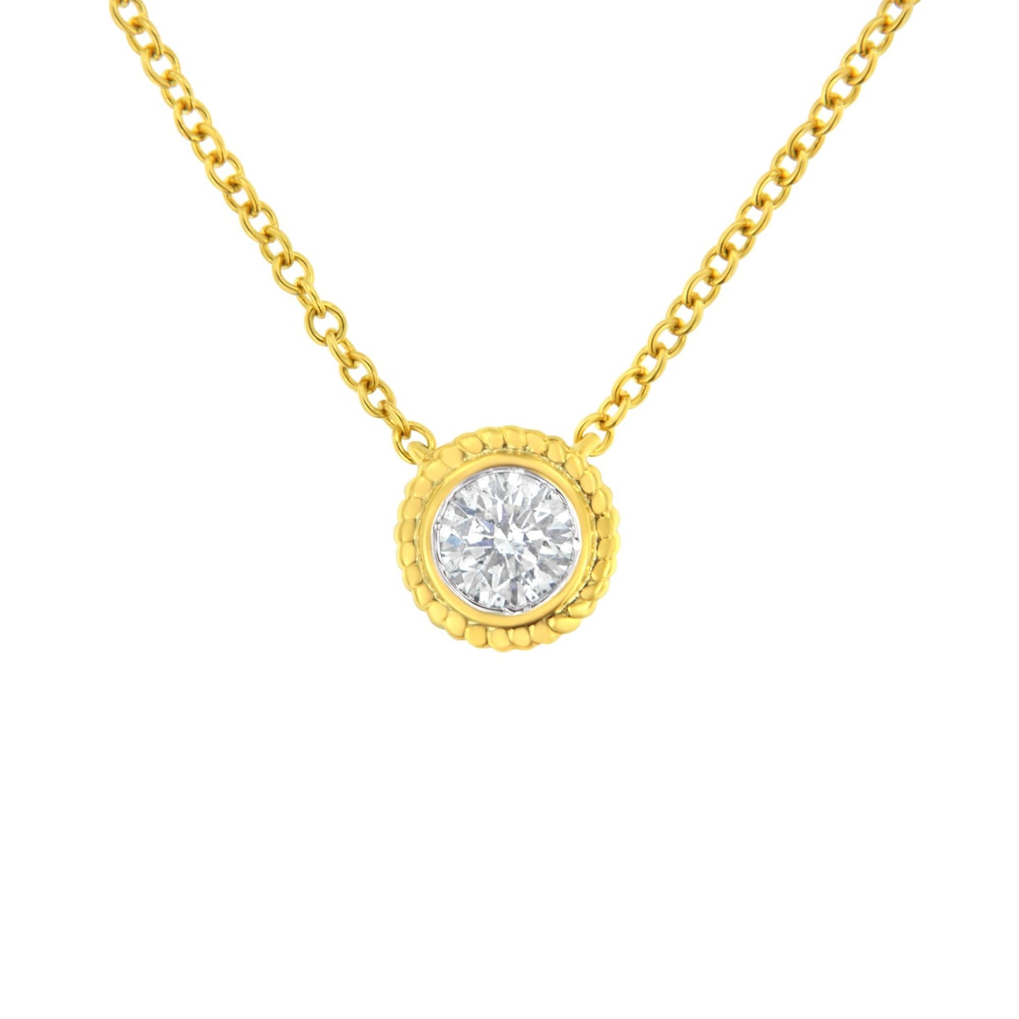 10K Yellow Gold 1/4 cttw Bezel-Set Round-Cut Diamond Solitaire Milgrain 18" Pendant Necklace (J-K Color, I1-I2 Clarity)