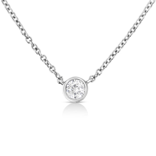 10K Gold 0.10 Carat Diamond Classic Bezel-Set Solitaire Pendant Necklace with 16"-18" Adjustable Chain (H-I Color, SI2-I1 Clarity)