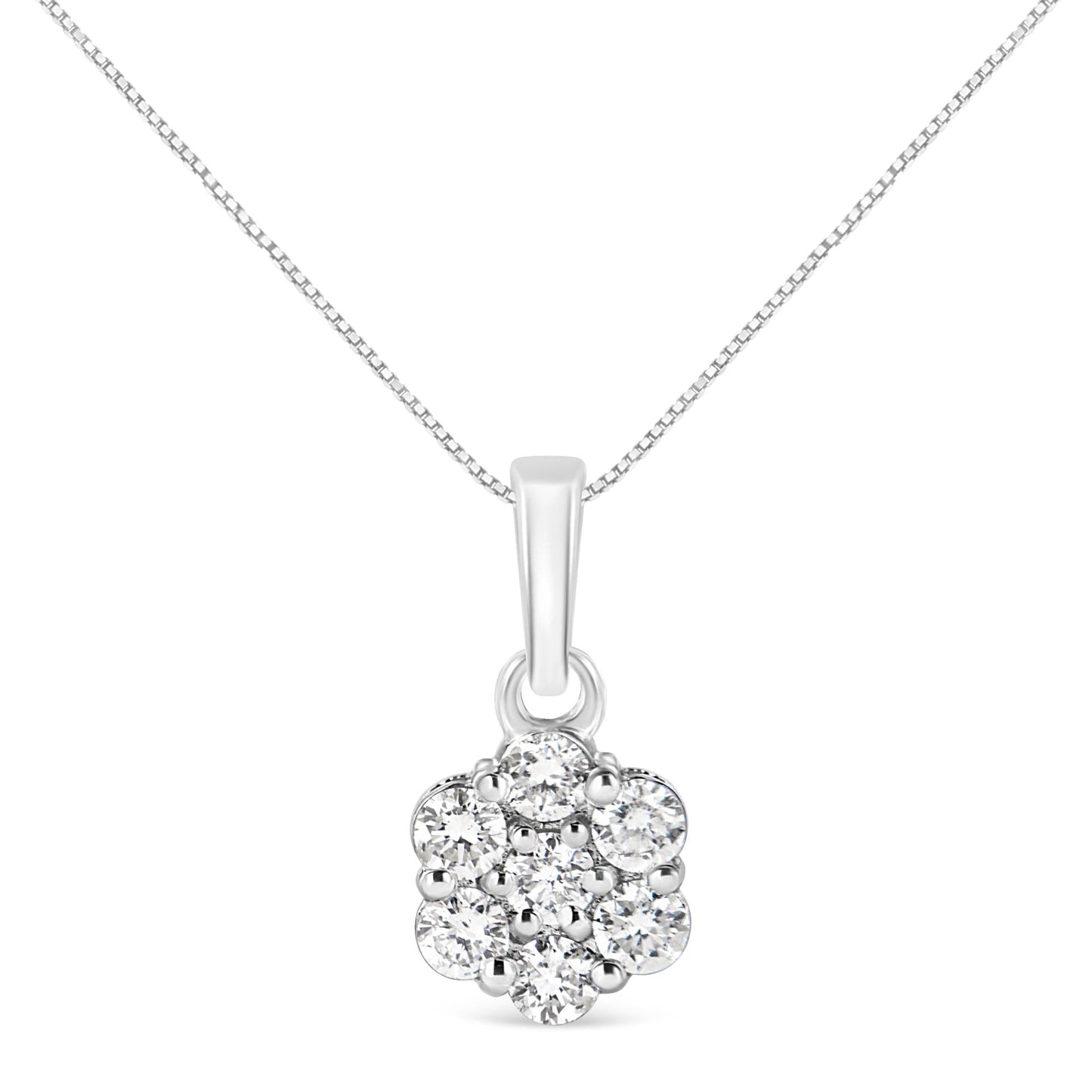 .925 Sterling Silver 1/2 Cttw Lab Grown Diamond 7 Stone Floral Cluster 18" Pendant Necklace (F-G Color, SI1-SI2 Clarity)