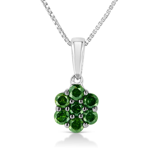 .925 Sterling Silver Prong Set Color Treated Diamond Floral Cluster 18" Pendant Necklace