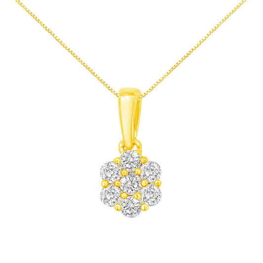 14K Yellow Gold 1/2 Cttw Prong Set, Round-Cut 7 Stone Diamond Flower 18" Pendant Necklace (J-K Color, VS1-VS2 Clarity)