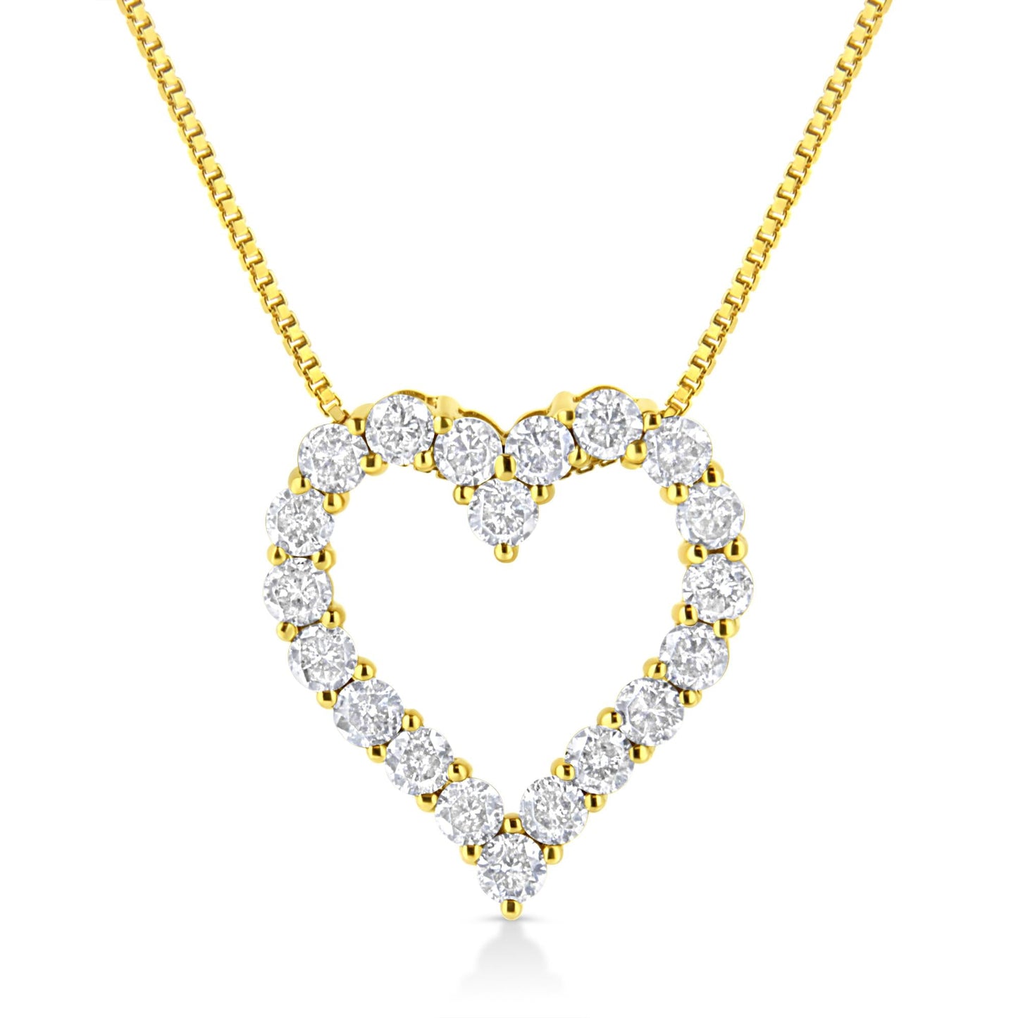 14K Yellow Gold Plated .925 Sterling Silver 2.0 Cttw Round Cut Diamond Classic Open Heart 18" Pendant Necklace (K-L Color, I2-I3 Clarity)