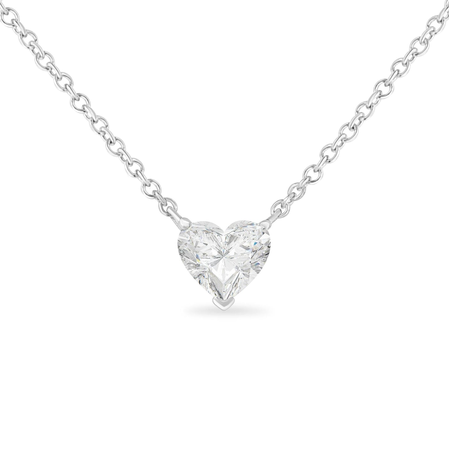 IGI Certified 14k White Gold 1/2 cttw Lab Grown Heart Shape Diamond Solitaire 18" Pendant Necklace (E-F Color, SI1-SI2 Clarity)