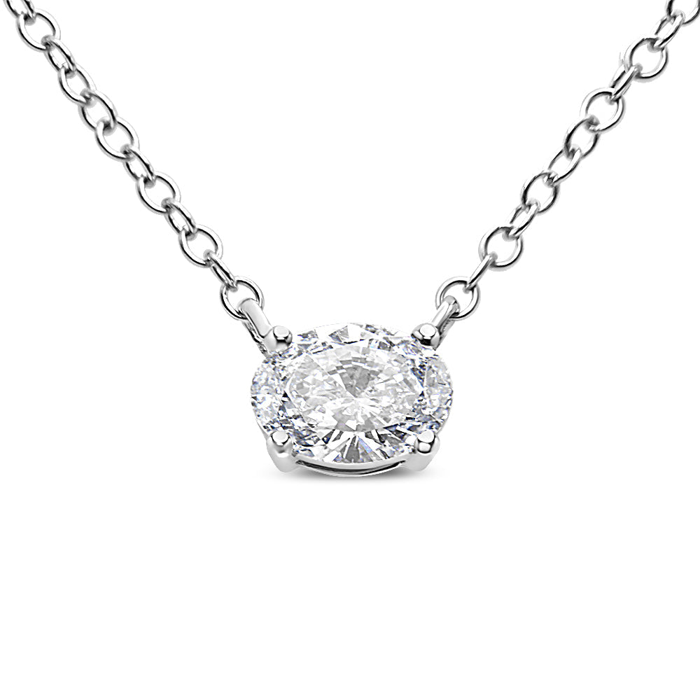 14K White Gold 1/2 Cttw Lab Grown Oval Shape Solitaire Diamond East West 18" Pendant Necklace (E-F Color, VS1-VS2 Clarity)