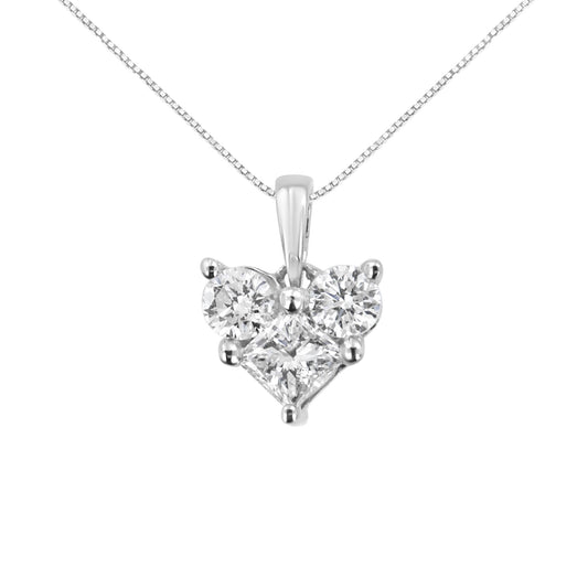 10K White Gold 1/2 Cttw Round and Princess-Cut Diamond Heart Shape 18" Pendant Necklace (H-I Color, SI2-I1 Clarity)