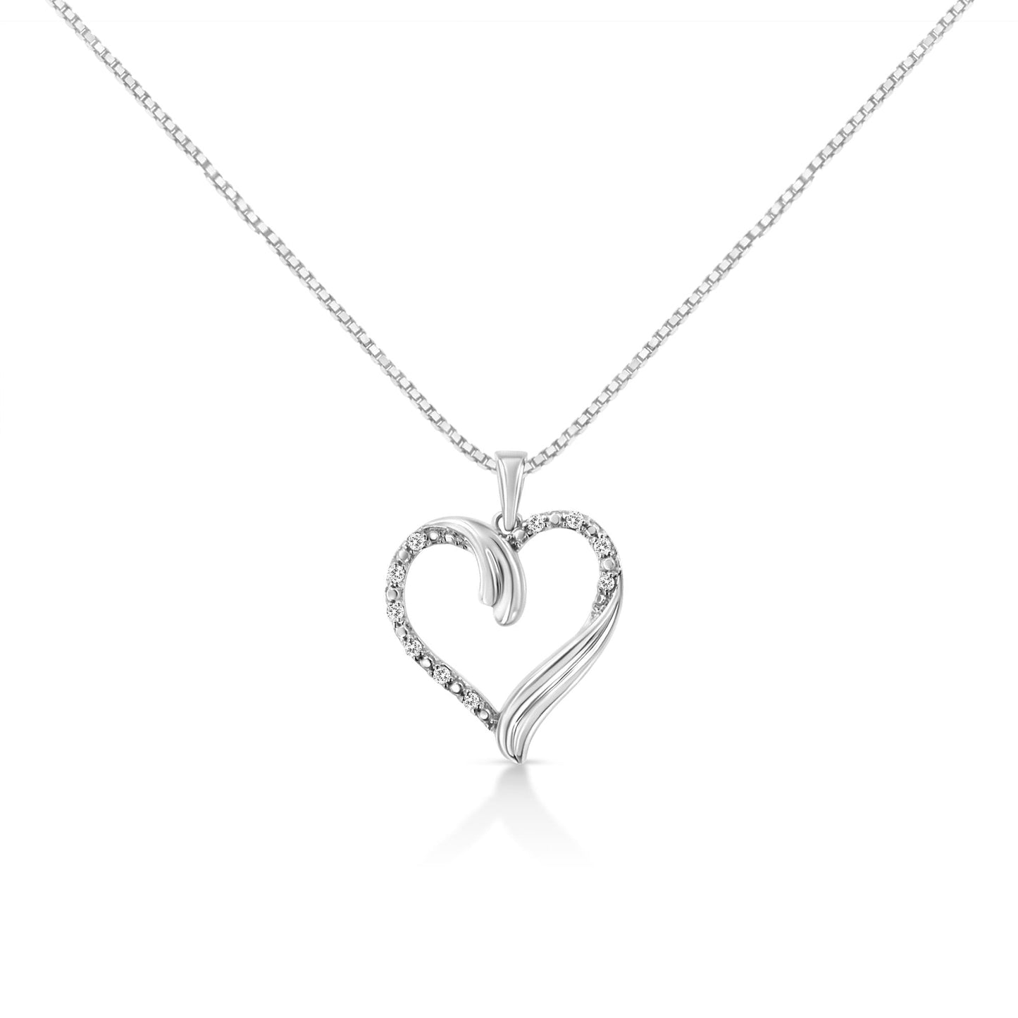 .925 Sterling Silver 1/10 Cttw Prong-Set Round Cut Diamond Open Heart 18" Pendent Necklace (I-J Color, I2-I3 Clarity)