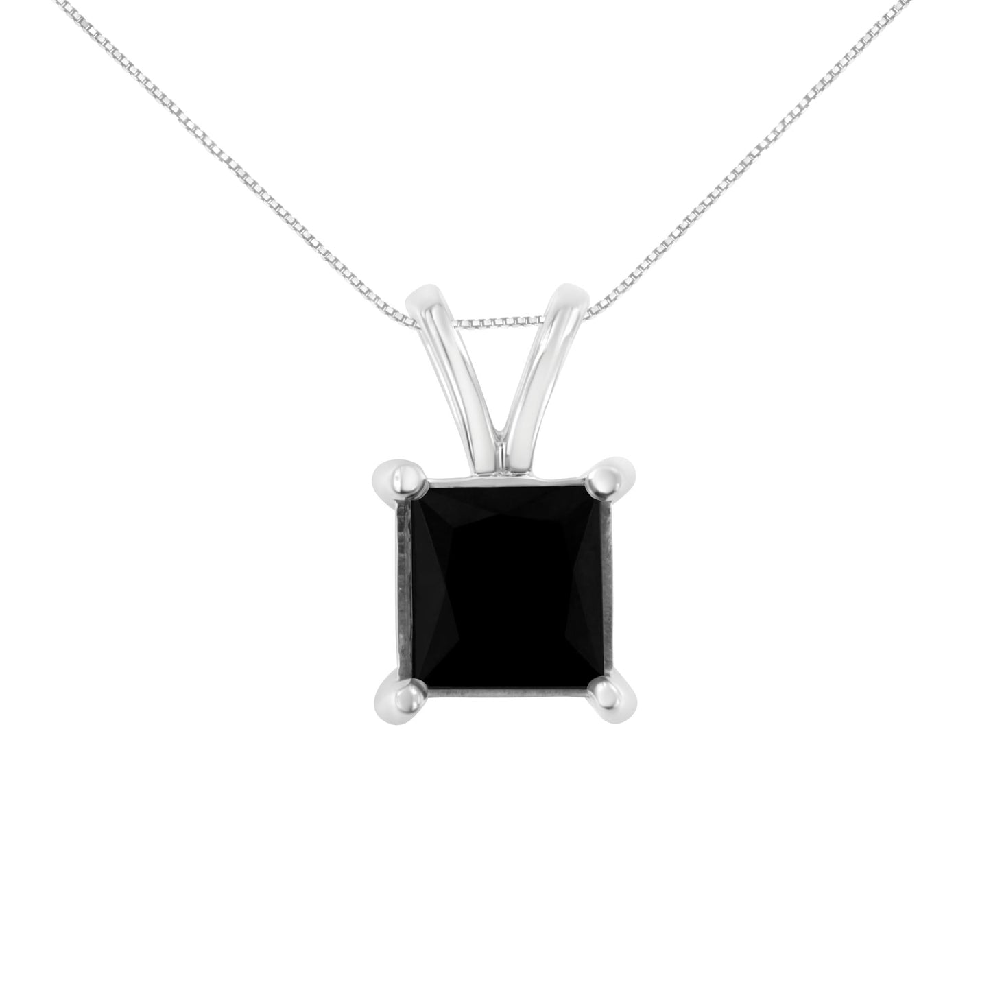 .925 Sterling Silver Treated Black Diamond Solitaire Pendant Necklace (Black)