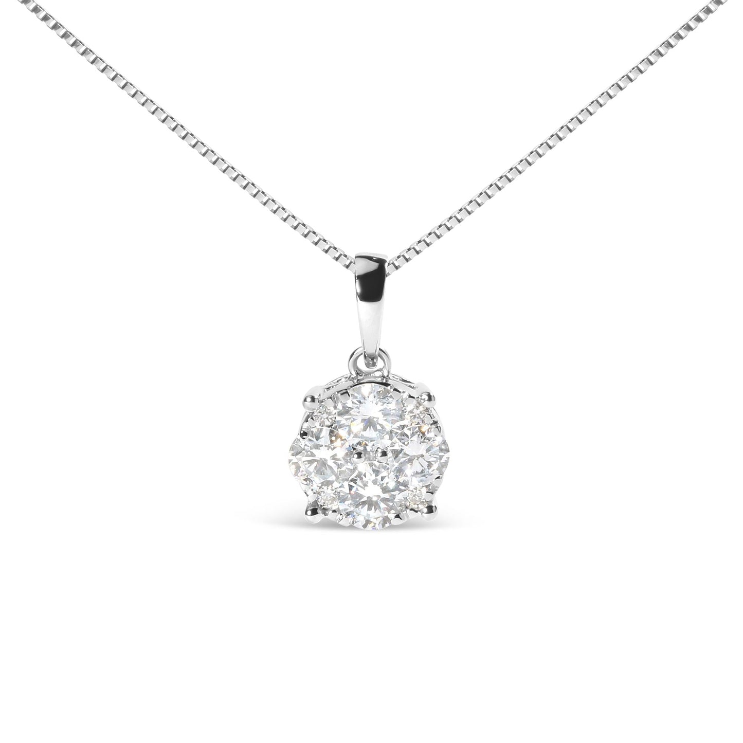 14k White 1.00 Cttw Lab Grown Diamond Cluster Pendant 18" Necklace (G-H Color, VS1-VS2 Clarity)