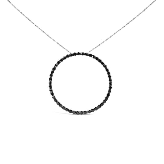 .925 Sterling Silver Black Diamond Open Hoop Circle 18" Pendant Necklace (Black Color, I2-I3 Clarity)