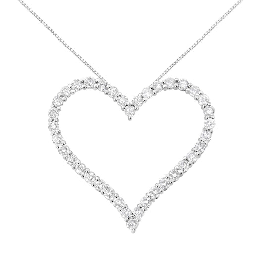 .925 Sterling Silver 3.0 cttw Round-Cut Diamond Open Heart Pendant Necklace (I-J Color, I2-I3 Clarity) - 18"