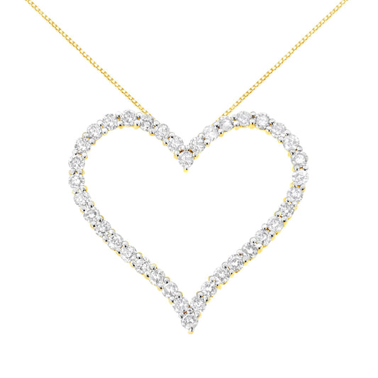 10k Yellow Gold Plated .925 Sterling Silver 3.0 cttw Round-Cut Diamond Open Heart Pendant Necklace (J-K Color, I1-I2 Clarity) - 18"