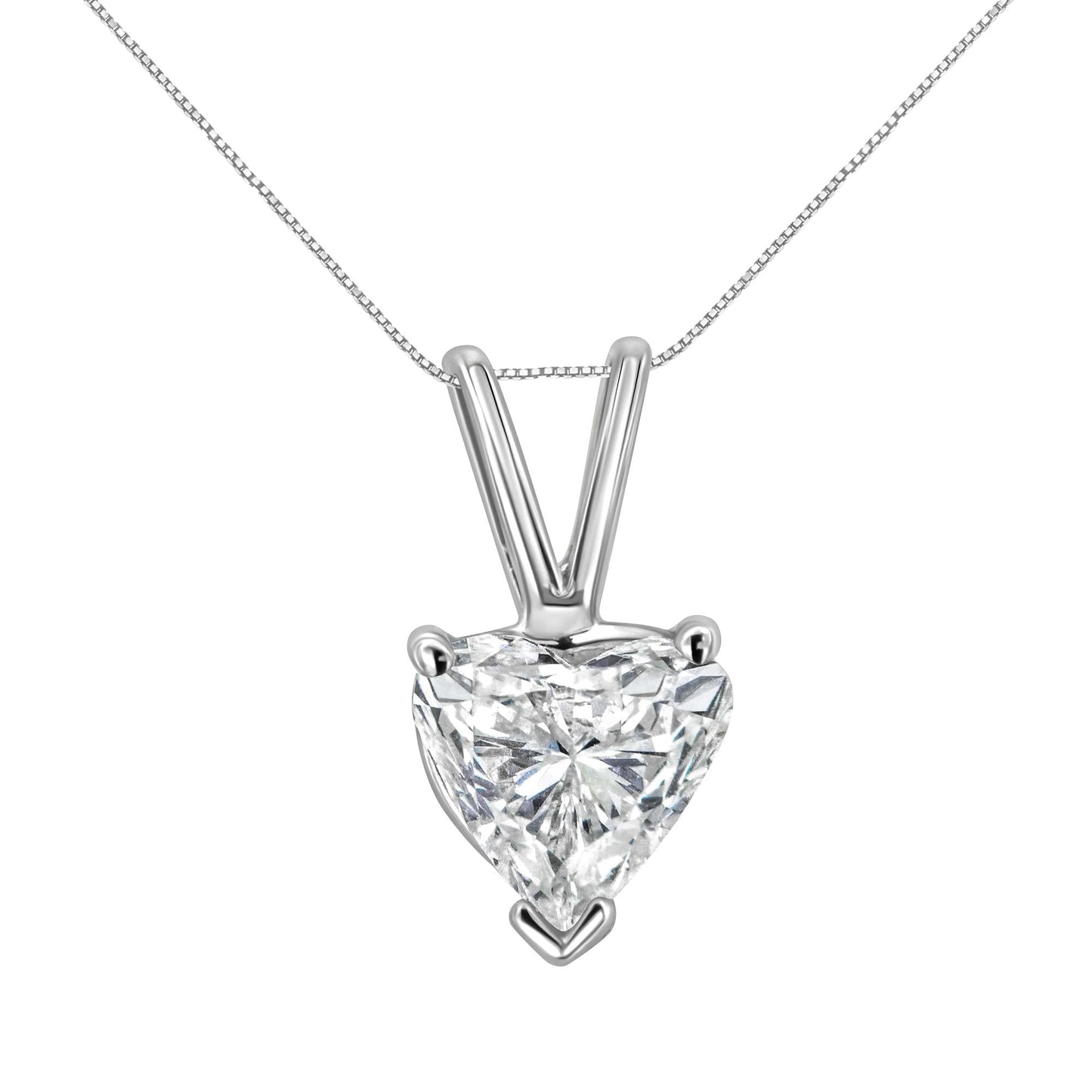 14K White Gold 3-Prong Set Heart Shaped Solitaire Diamond 18" Pendant Necklace (H-I Color, VS2-SI1 Clarity) - Choice of Carat Weight (3300)