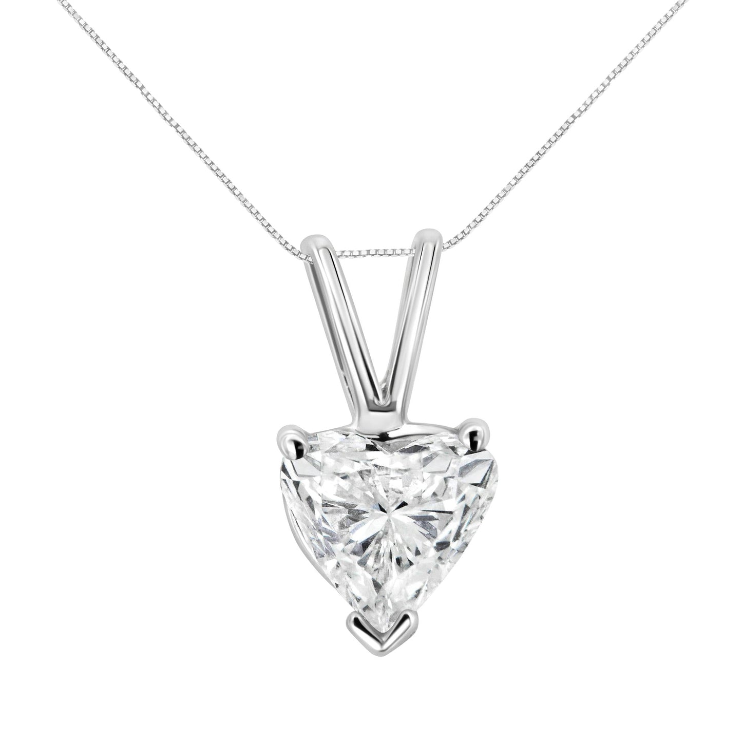 14K White Gold 3-Prong Set Heart Shaped Solitaire Diamond 18" Pendant Necklace (H-I Color, VS2-SI1 Clarity) - Choice of Carat Weight (3300)