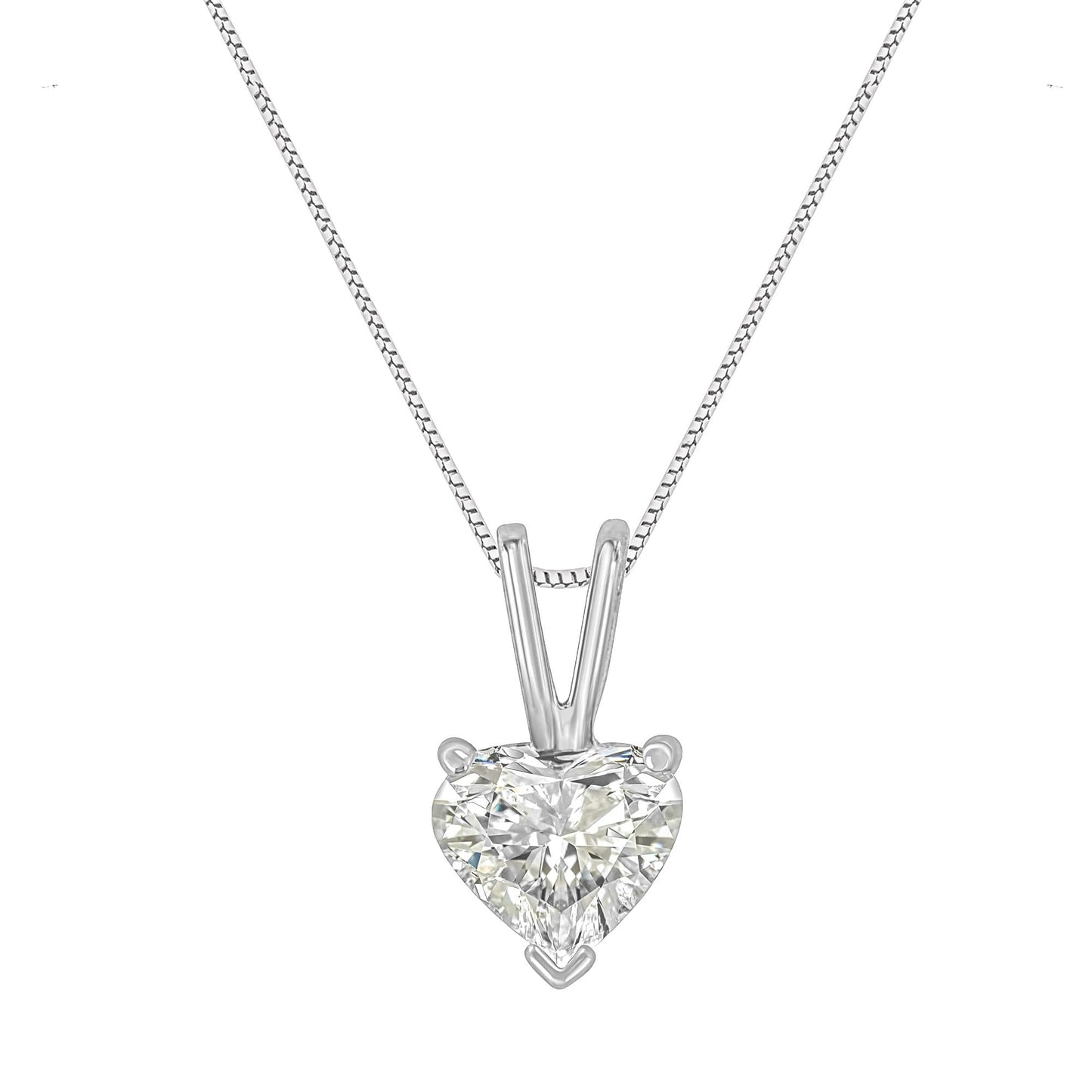 14K White Gold 3-Prong Set Heart Shaped Solitaire Diamond 18" Pendant Necklace (H-I Color, VS2-SI1 Clarity) - Choice of Carat Weight (3300)