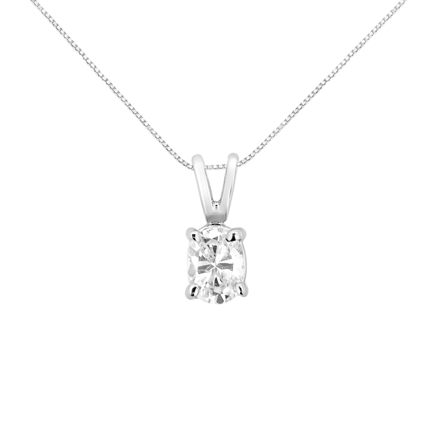 AGS Certified 14K White Gold 1/3 cttw Diamond Oval 18" Pendent Necklace (H-I Color, VS1-VS2 Clarity)