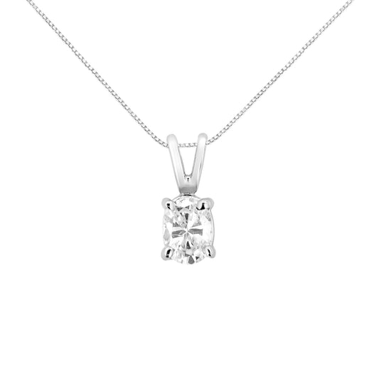 AGS Certified 14K White Gold 1/3 cttw Diamond Oval 18" Pendent Necklace (H-I Color, VS1-VS2 Clarity)