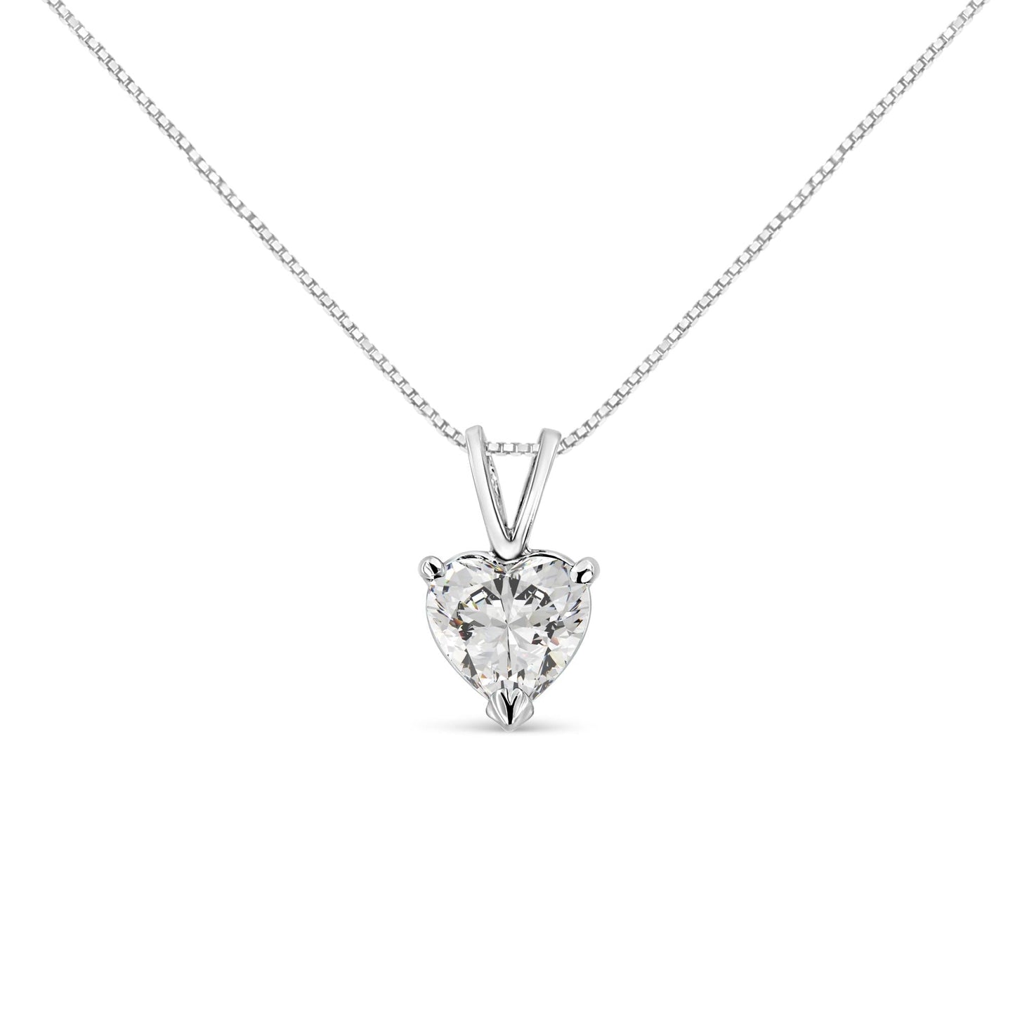 14K White Gold Martini Set 1.00 Cttw Lab Grown Heart Diamond Solitaire 18" Pendant Necklace (F-G Color, VS1-VS2 Clarity)