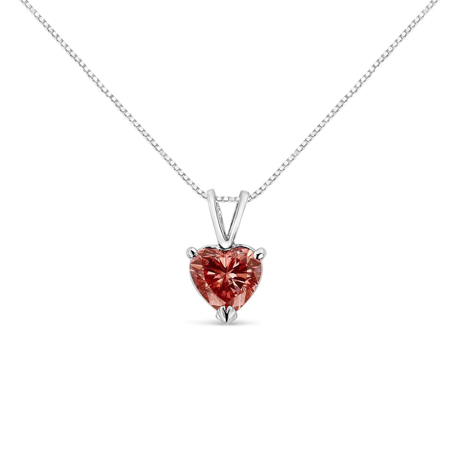 IGI Certified 14K White Gold Martini Set 1.00 Cttw Lab Grown Pink Heart Diamond Solitaire 18" Pendant Necklace (Pink Color, SI2 Clarity)