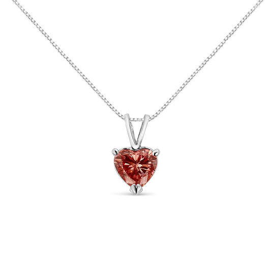 14K White Gold Martini-Set 1.00 Cttw Lab Grown Pink Heart Diamond Solitaire 18" Pendant Necklace (Pink Color, VS2-SI1 Clarity)