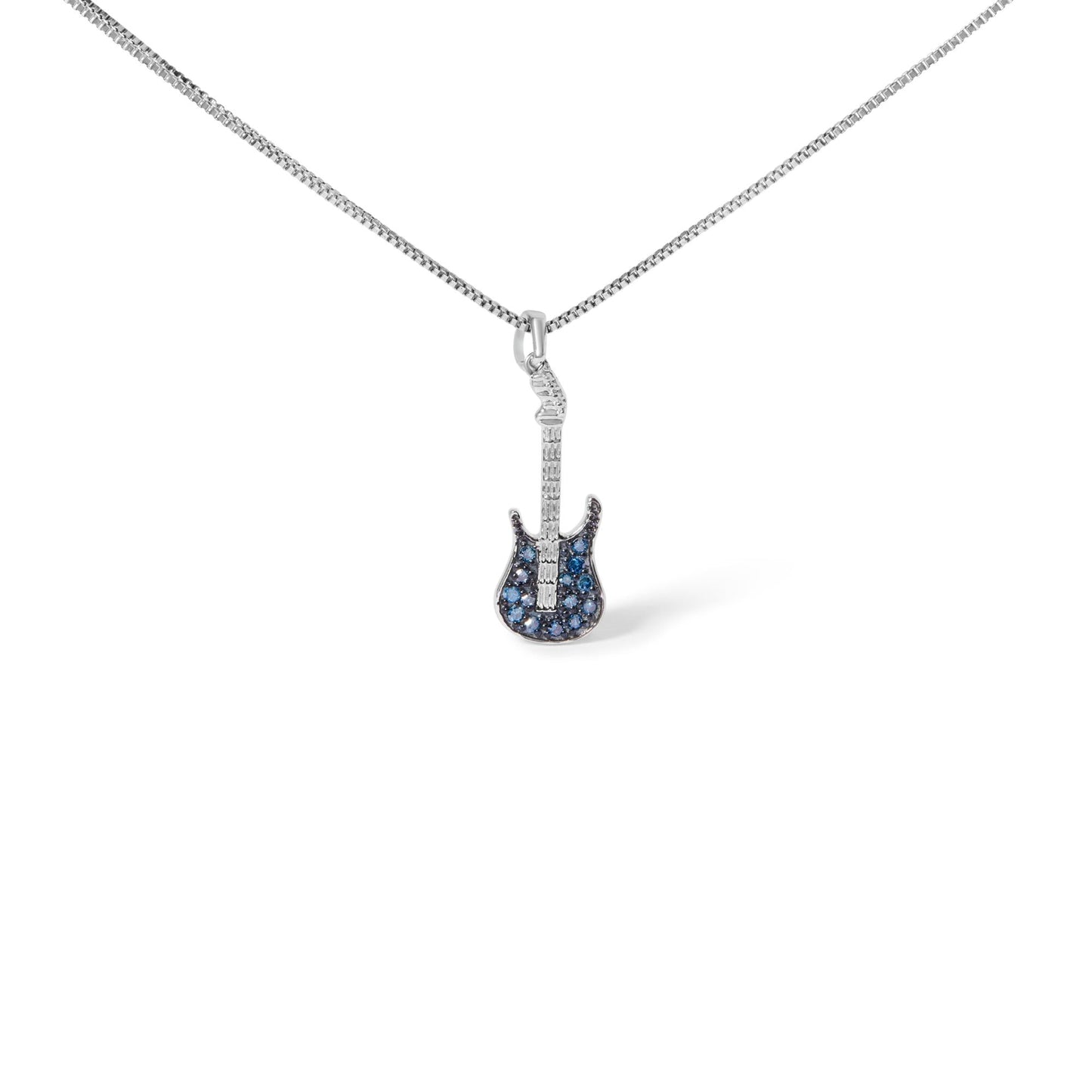 925 Sterling Silver 1/10 Cttw Treated  Diamond Guitar 18" Pendant Necklace (Blue Color, I2-I3 Clarity)