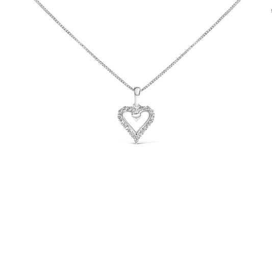 .925 Sterling Silver 1/5 Cttw Diamond Open Heart Pendant Necklace (I-J Color, I2-I3 Clarity) - 18" Inches