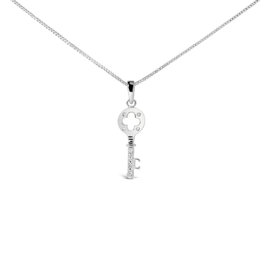 .925 Sterling Silver Diamond Accent Key Pendant Necklace (I-J Color, I2-I3 Clarity) - 18" Inches