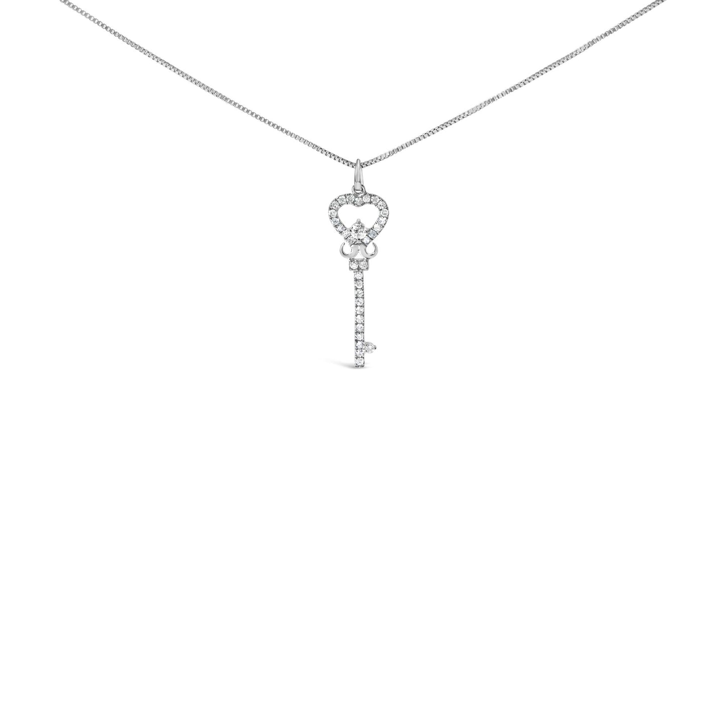 .925 Sterling Silver 1/3 Ctw Diamond Studded Key 18" Pendant Necklace (H-I Color, I2-I3 Clarity)