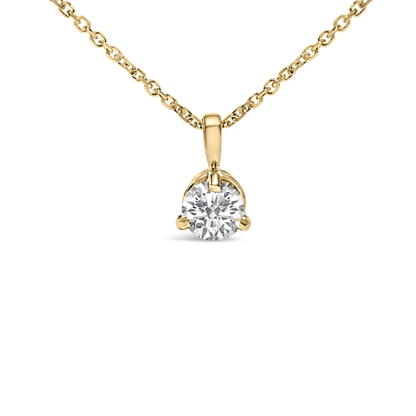 14K Yellow Gold 3/8 Cttw 3 Prong Martini Set Round Diamond Solitaire Pendant Necklace (G-H Color, SI2-I1 Clarity) - 18" Inches