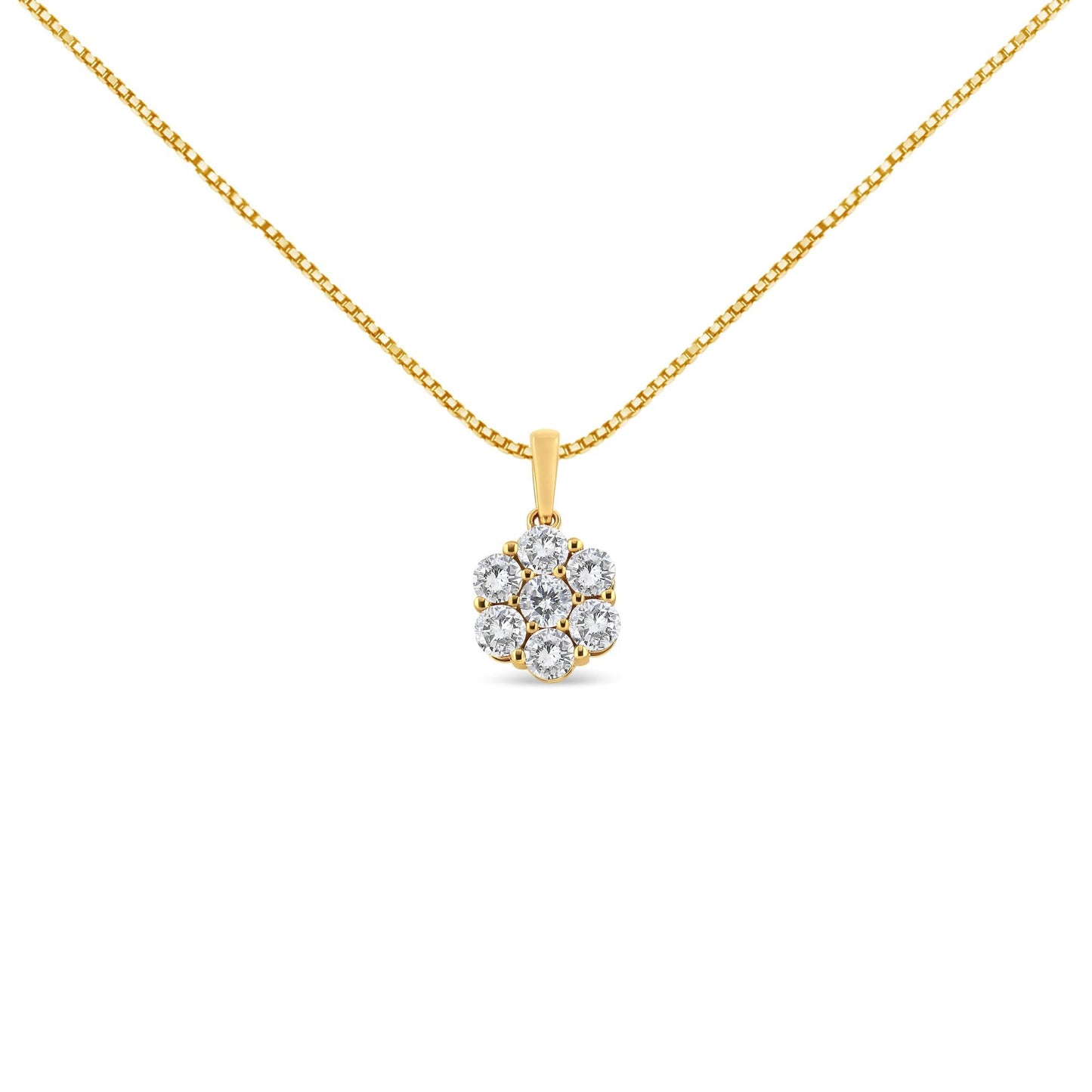 14K Yellow Gold 2.00 Cttw Brilliant Round-Cut Diamond 7 Stone Flower Cluster 18" Pendant Necklace (H-I Color, SI2-I1 Clarity)