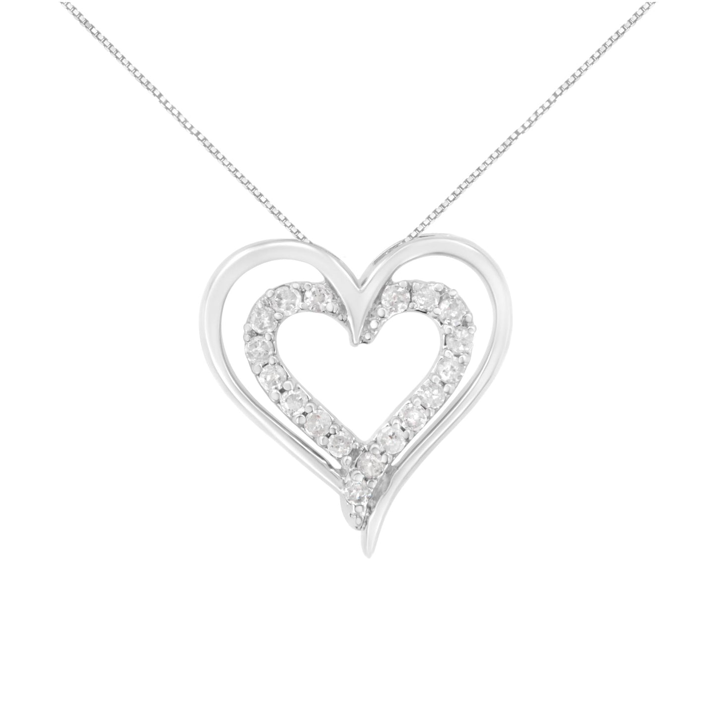 .925 Sterling Silver 1/4 cttw Diamond Open Double Heart 18" Pendant Necklace (I-J Clarity, I2-I3 Color)