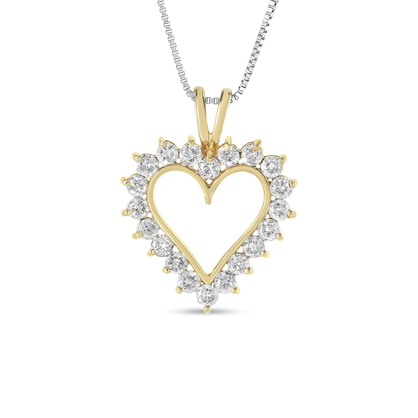 10K Yellow Gold Flash Plated .925 Sterling Silver 1.00 Cttw Round-Cut Diamond Open Heart Pendant 18" Necklace (L-M Color, I2-I3 Clarity)