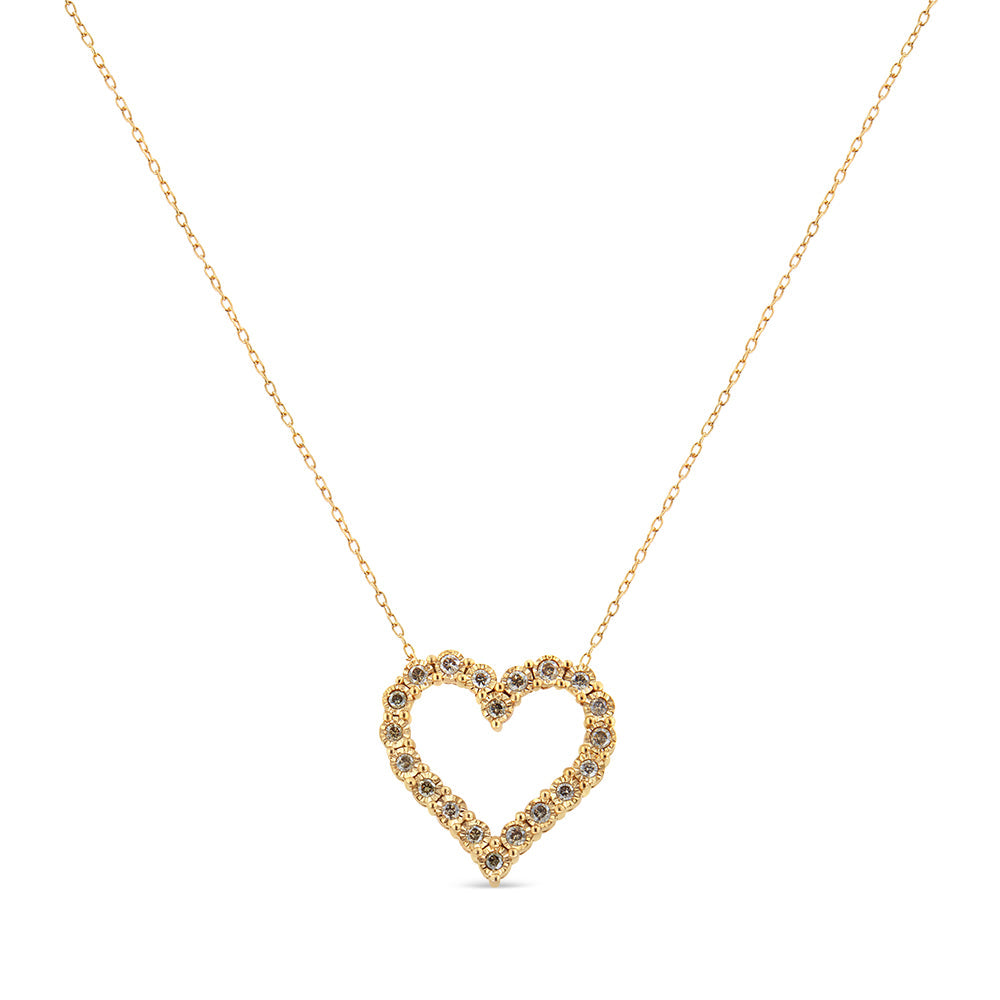 10K Yellow Gold Flashed .925 Sterling Silver 1/2 Cttw Champagne Diamond Miracle Plate Heart Pendant Necklace (K-L Color, I1-I2 Clarity) - 18"