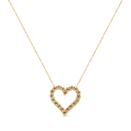 10K Yellow Gold Flashed .925 Sterling Silver 1/2 Cttw Champagne Diamond Miracle Plate Heart Pendant Necklace (K-L Color, I1-I2 Clarity) - 18"