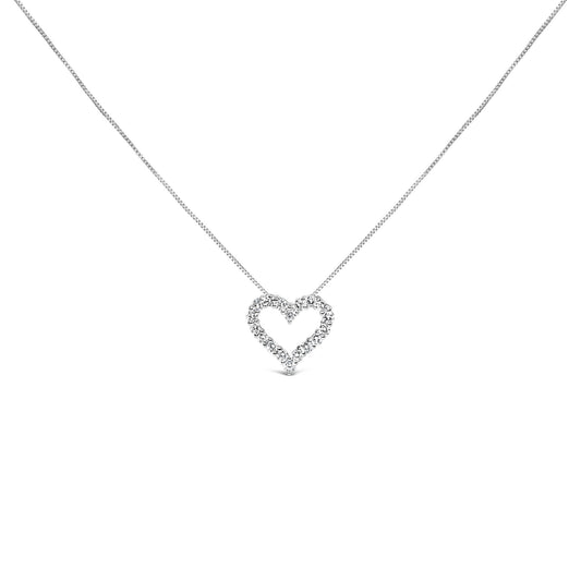 14K White Gold 1.0 Cttw Lab Grown Diamond Open Heart 18" Pendant Necklace (F-G Color, VS1-VS2 Clarity)