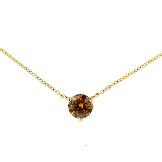 14K Yellow Gold 1/2 Cttw Martini Set Lab Grown Yellow Diamond Solitaire 18" Pendant Necklace (Yellow Color, VS2-SI1 Clarity)