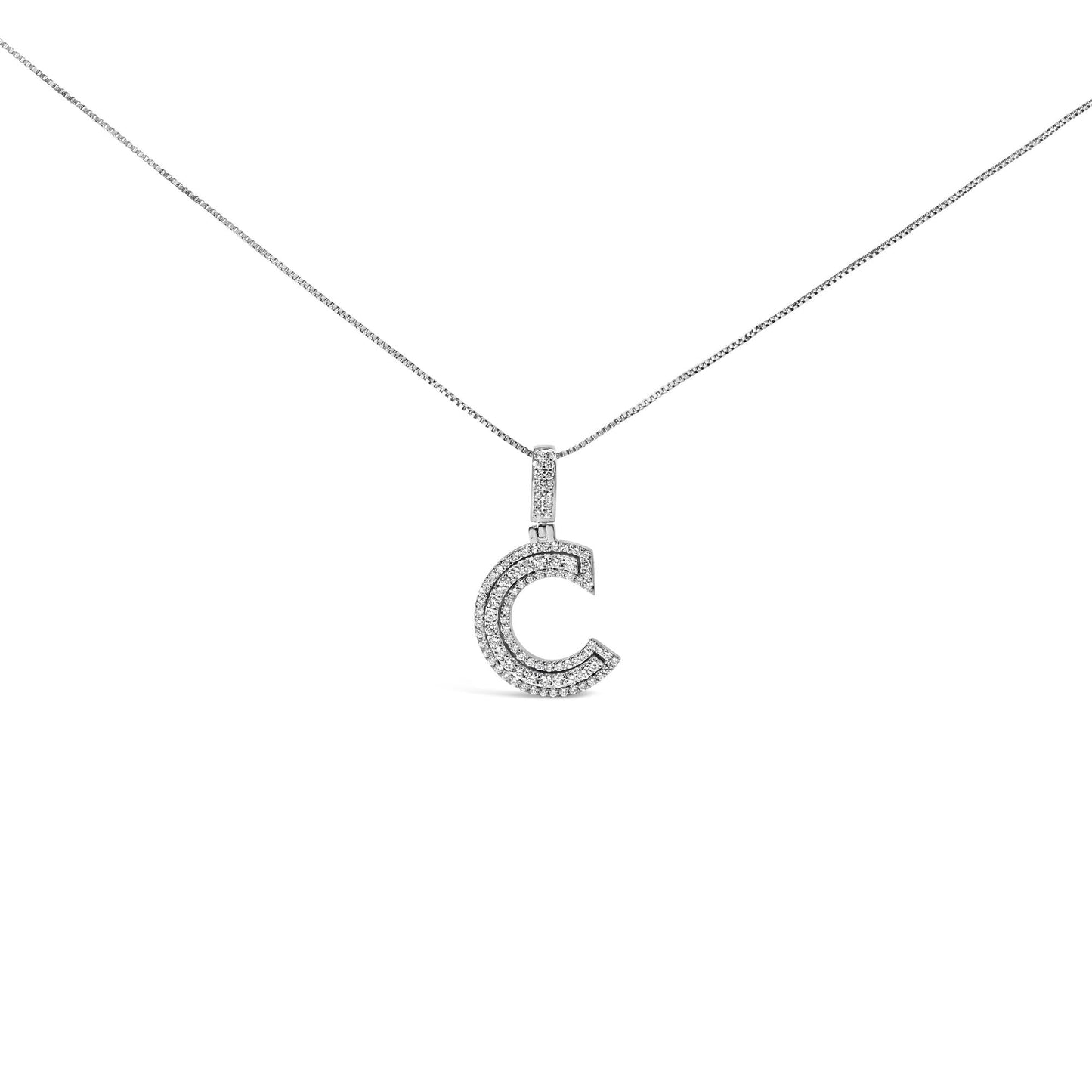 .925 Sterling Silver 4/5 Cttw Round Lab-Grown Diamond "C" Pendant Necklace - 18" (F-G Color, VS2-SI1 Clarity)