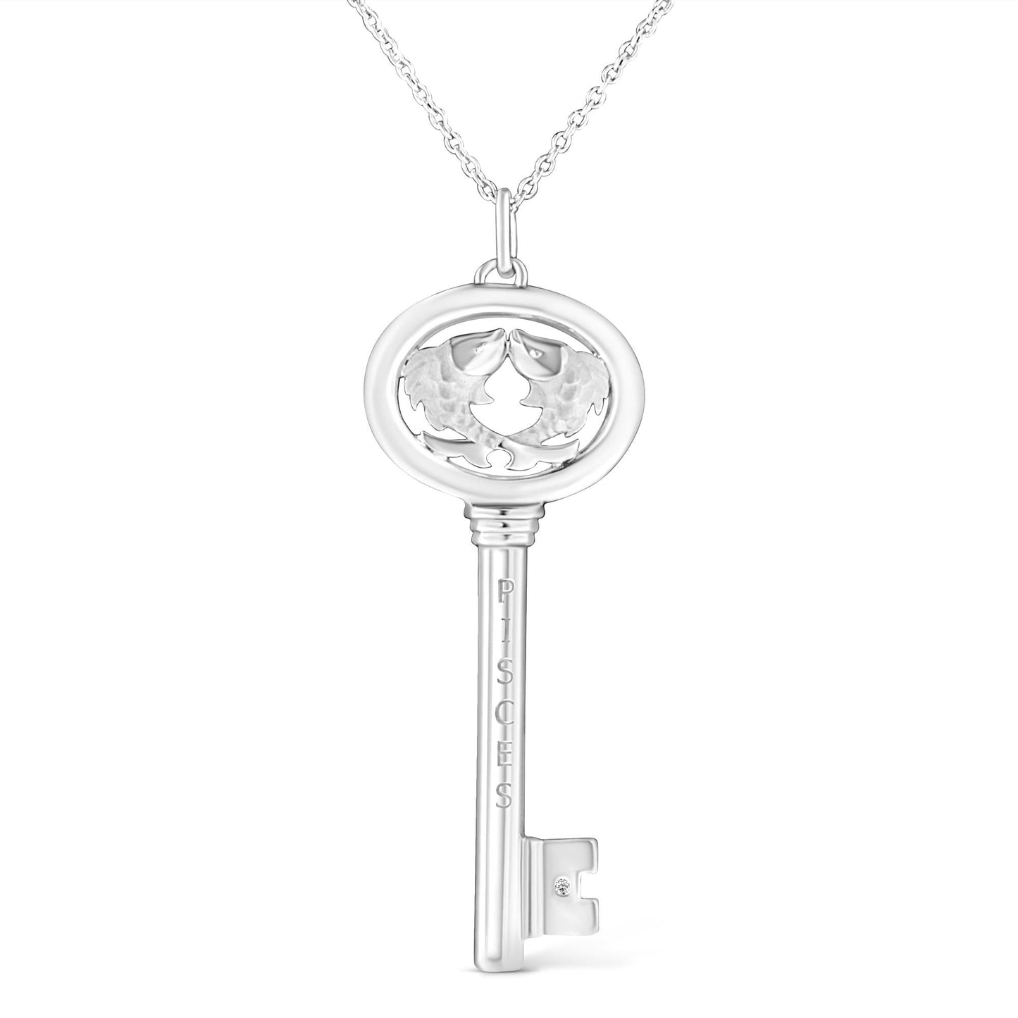 .925 Sterling Silver Diamond Accent Zodiac Key 18" Pendant Necklace (K-L Color, I1-I2 Clarity)