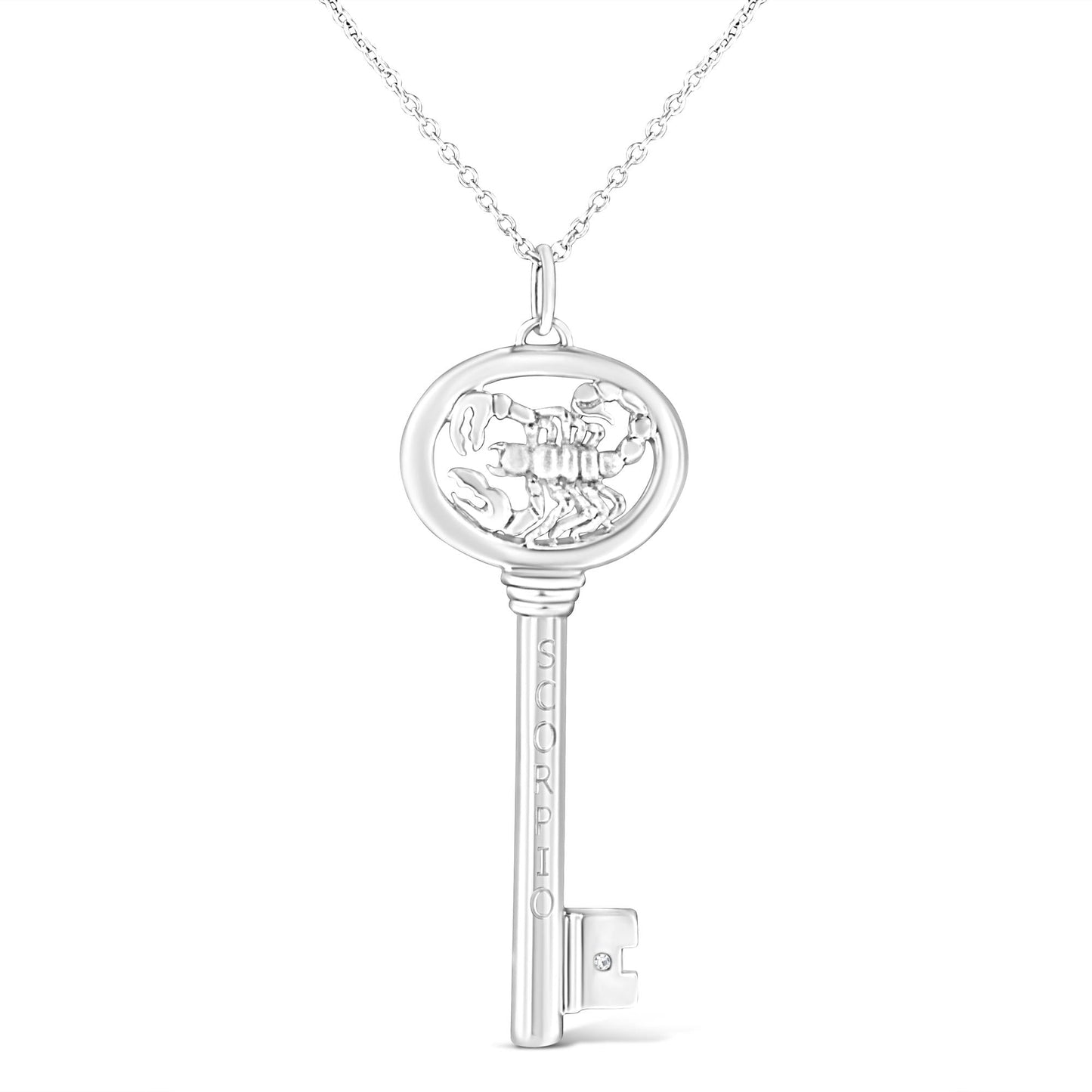 .925 Sterling Silver Diamond Accent Zodiac Key 18" Pendant Necklace (K-L Color, I1-I2 Clarity)