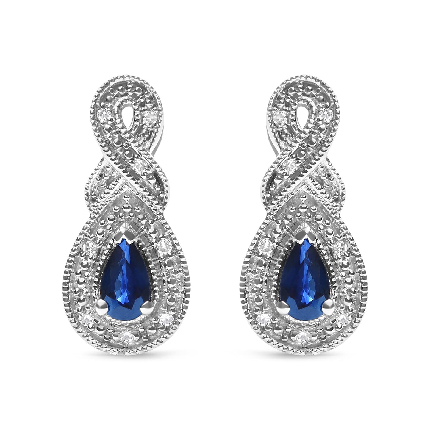 .925 Sterling Silver 4.5 x 3mm Pear Sapphire Gemstone and Diamond Accent Infinity Drop Stud Earrings (H-I Color, SI1-SI2 Clarity)