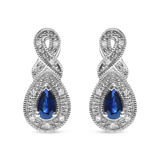 .925 Sterling Silver 4.5 x 3mm Pear Sapphire Gemstone and Diamond Accent Infinity Drop Stud Earrings (H-I Color, SI1-SI2 Clarity)