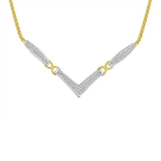 14K Yellow and White Gold 2.0 Cttw Princess Cut Diamond Flared and X-Station V Shaped 18” Franco Chain Statement Necklace (H-I Color, SI2-I1 Clarity)