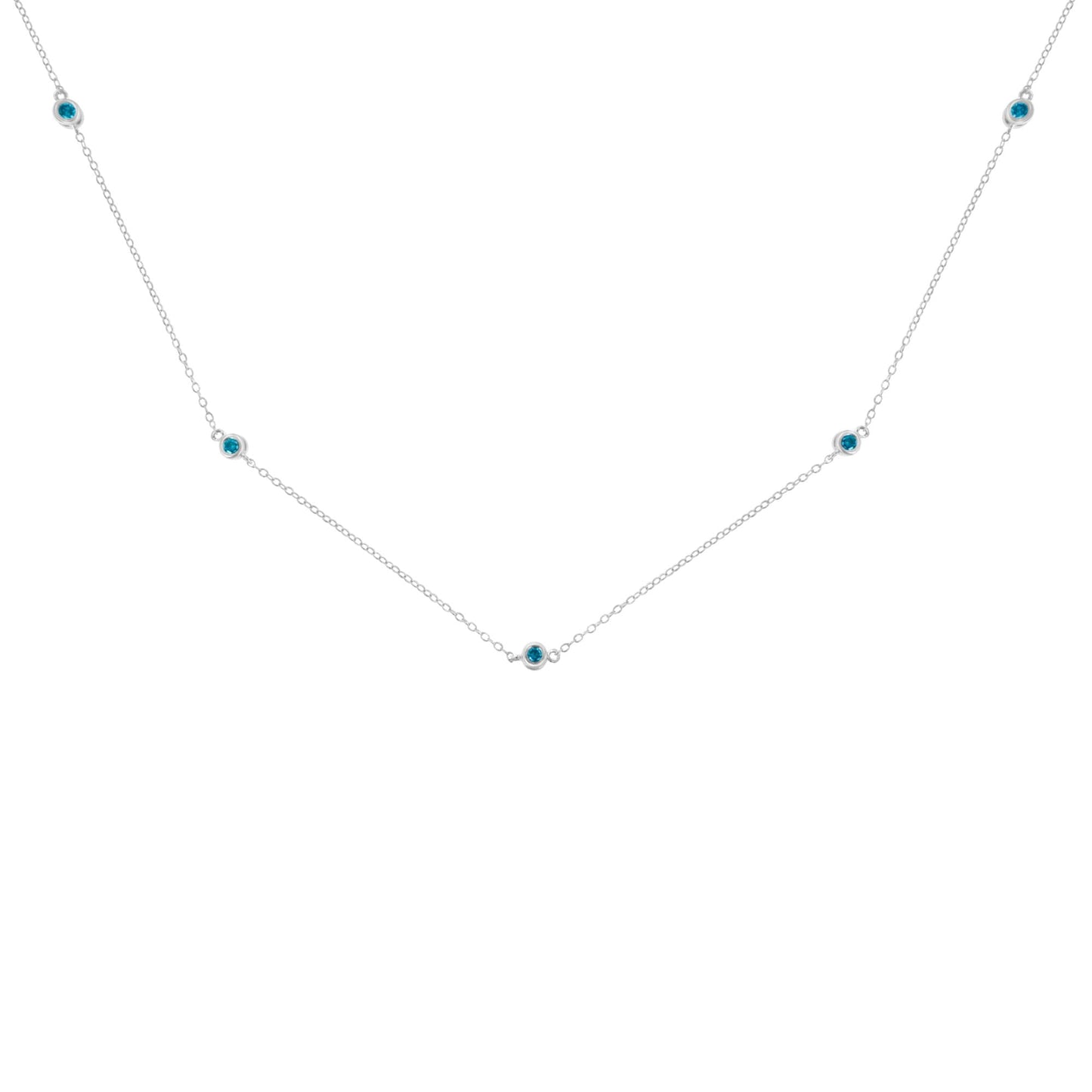 .925 Sterling Silver 1/2 Cttw Treated Fancy Blue Diamond Station Necklace (I2-I3 Clarity) - 18”