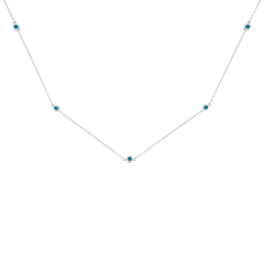 .925 Sterling Silver 1/2 Cttw Treated Fancy Blue Diamond Station Necklace (I2-I3 Clarity) - 18”