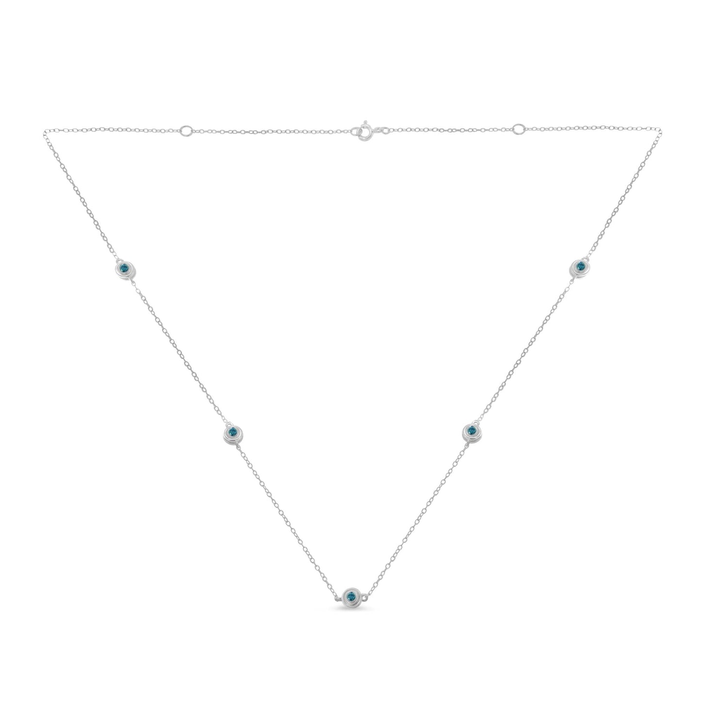 Sterling Silver Treated Blue Color Diamond Station Necklace (1/2 cttw, Blue Color, I2-I3 Clarity)