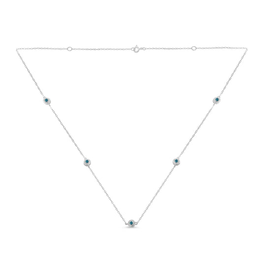 Sterling Silver Treated Blue Color Diamond Station Necklace (1/2 cttw, Blue Color, I2-I3 Clarity)