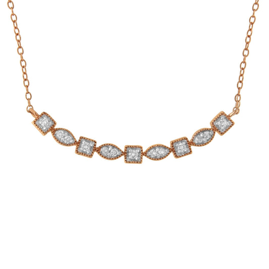 10KT Rose Gold Plated Sterling Silver Round Diamond Bar Necklace (1/4 cttw, I-J Color, I2-I3 Clarity)