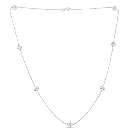 .925 Sterling Silver 1/4 Cttw Diamond Open Quatrefoil Flower Floating Station 18" Necklace (I-J Color, I1-I2 Clarity)