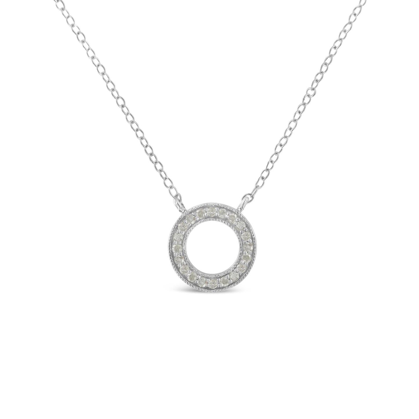 .925 Sterling Silver 1/6 cttw Diamond Hoop Circle Pendant Necklace (I-J, I3-Promo)